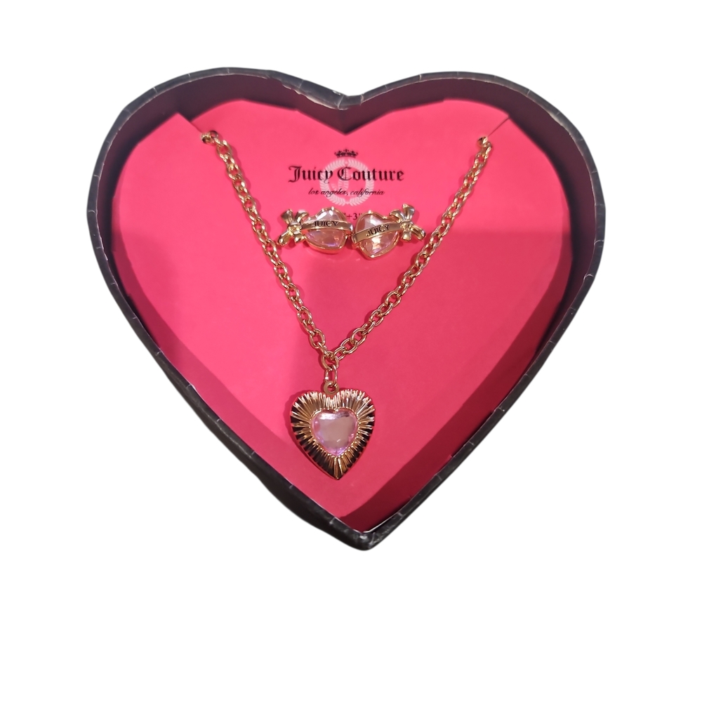 Juicy Couture Woman Locket Necklace And Earing Set Pink Heart Rear